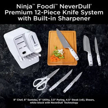 Stainless steel knife set with storage sharpener block and white handled knives