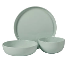 Green melamine plates and bowls set, bowls and large round plate