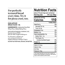 Unbleached bread flour bag side panel featuring Nutrition Facts, blue and white.