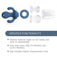 Blue octopus feeder teether with clear feeding caps and silicone ice tray