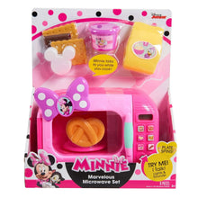 Boxed Minnie microwave toy set with pink oven and pretend food accessories