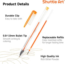 Orange retractable glitter gel pens with clip and 0.8–1.0mm bullet tip