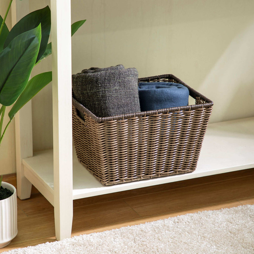 Better Homes & Gardens Large Poly Rattan Decorative Storage Basket with Handles, 14 in x 11 in x 8.5 in