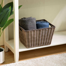 Large poly rattan storage basket with handles, dark brown woven basket