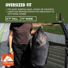 Sleeping bag storage sack with drawstring, oversized fit for blankets and sleeping bags