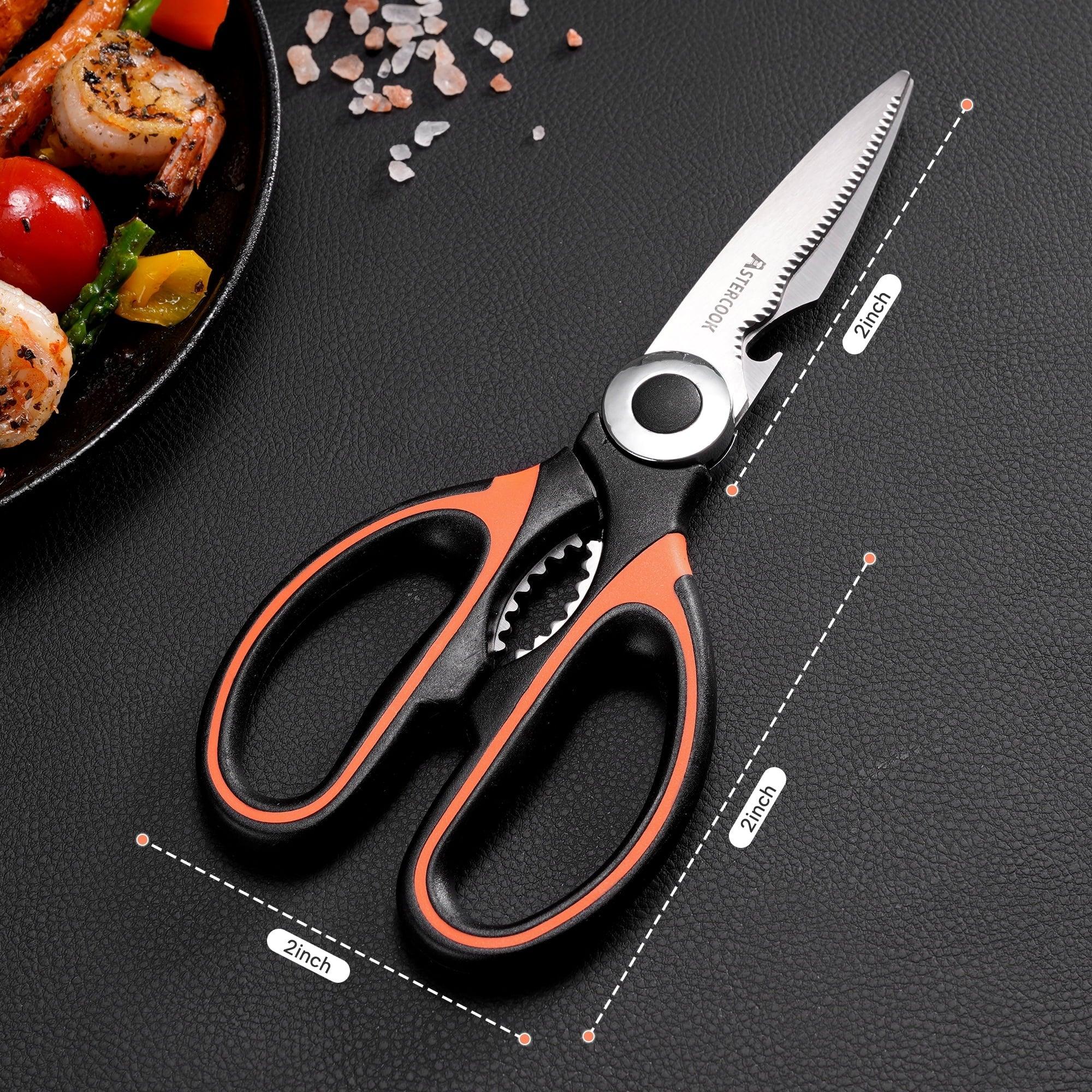 Astercook 2 Pcs Kitchen Scissors, Heavy Duty Shears with Serrated Blade, Ergonomic Handle Food Scissor for Poultry, Herbs, Vegetables Dishwasher Safe - USA MEGA SHOP