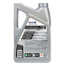 Mobil 1 synthetic motor oil bottle, 5W-30, back label view.