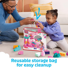 Pink reusable storage bag with 80-piece building blocks and loose parts