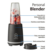 Mainstays black single-serve blender with clear jar and travel lid cup