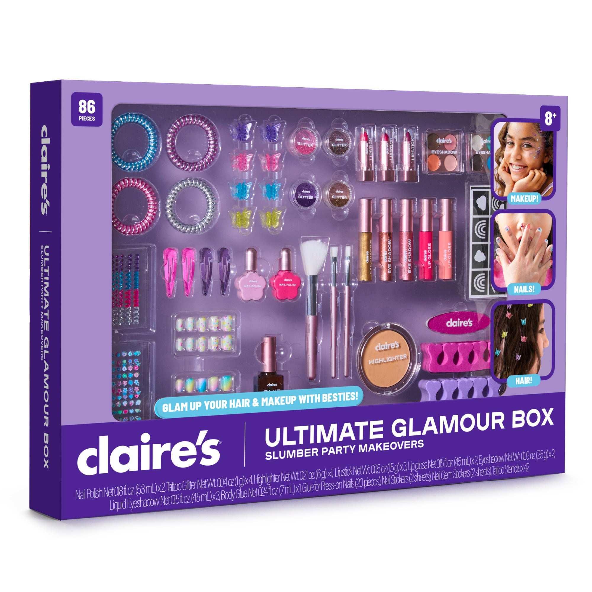 Claire‚Äôs¬Æ Ultimate Glamour Box Slumber Party Makeover Set, Kids Makeup Kit, Girls Slumber Party, Ages 8+ - USA MEGA SHOP