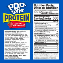 Pop-Tarts Protein nutrition facts label with ingredients and serving size 2 pastries.