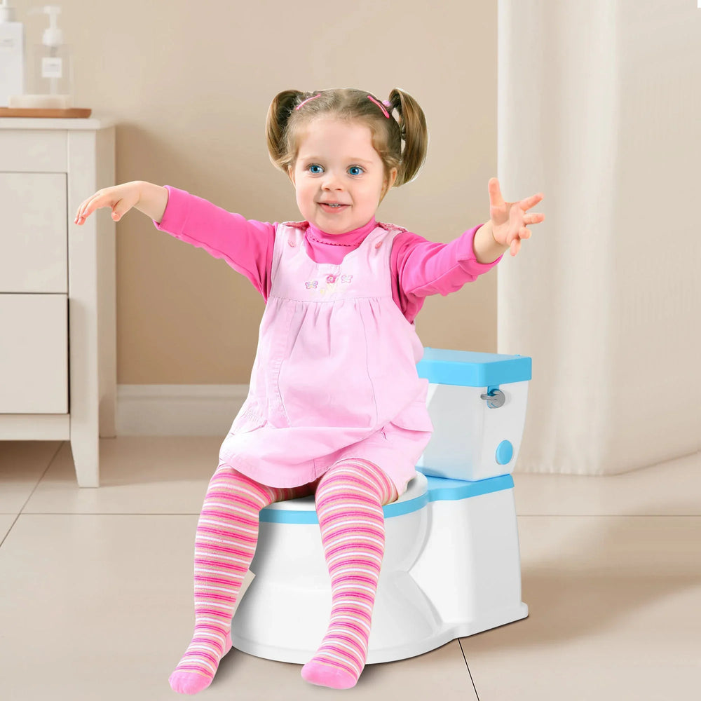 2-in-1 Toddler Potty Training Toilet with Flushing Sound,Blue â€“ Detachable Seat for Boys & Girls, Wipes & Toilet Paper Storage, Easy Clean - USA MEGA SHOP
