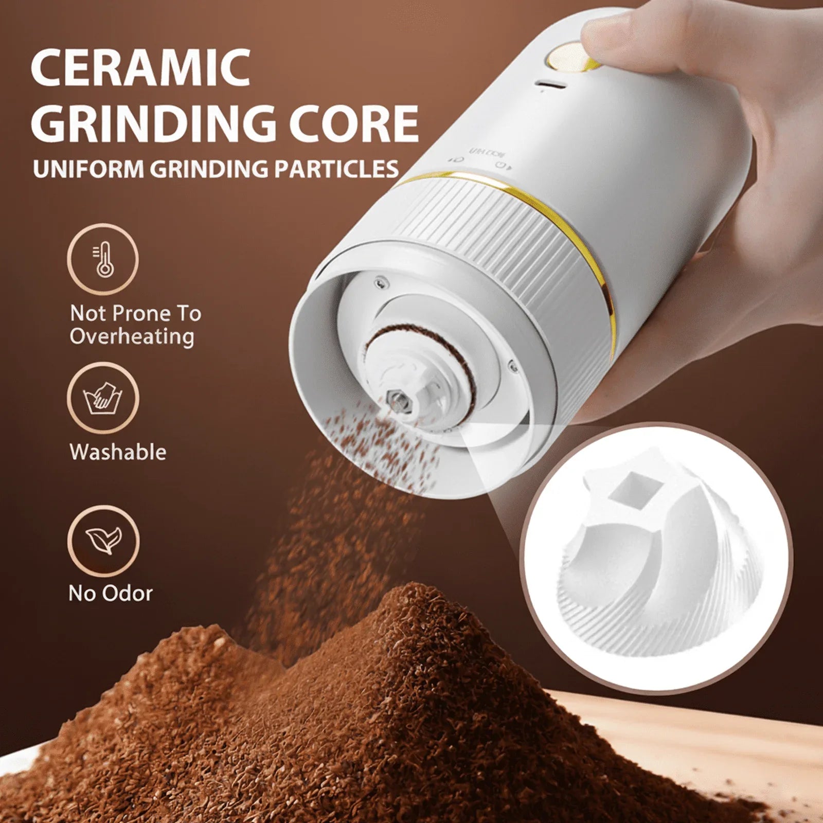 Coffee Grinder Electric,Electric Coffee Grinders Mannual for Home Use, Adjustable & Portable,Stainless Steel, White - USA MEGA SHOP