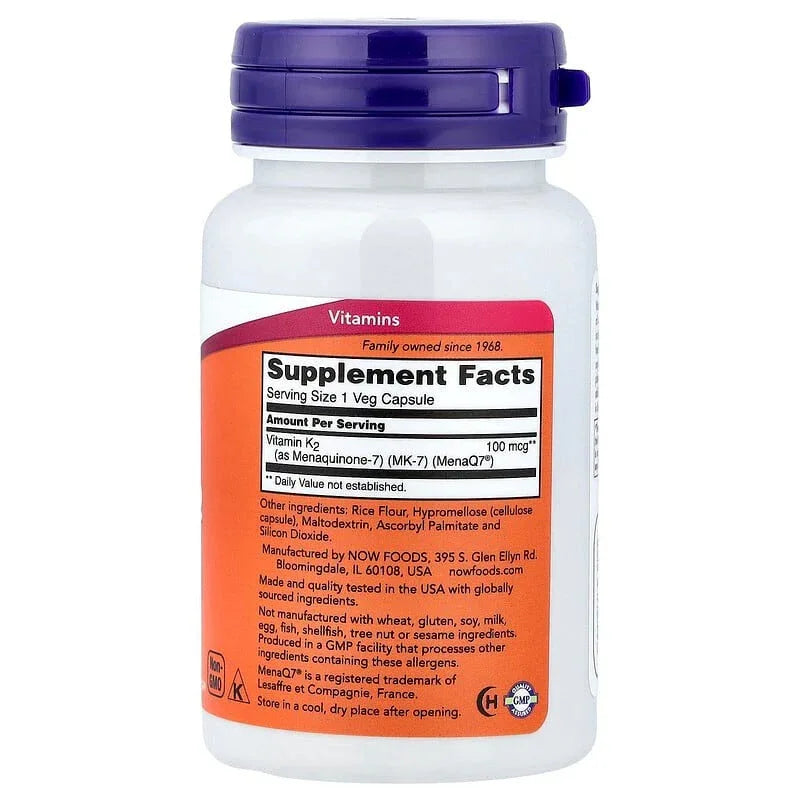 NOW Foods, MK-7 Vitamin K-2, 100 mcg, 60 Veg Capsules - USA MEGA SHOP