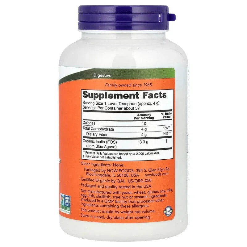 NOW Foods, Certified Organic Inulin, Prebiotic Pure Powder - USA MEGA SHOP