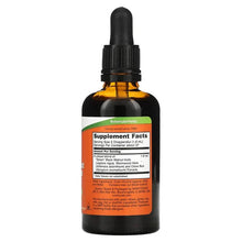 Herbal supplement dropper bottle with Supplement Facts panel on back label