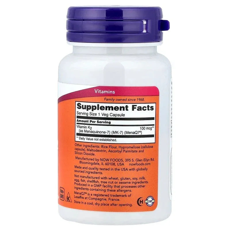 NOW Foods, MK-7 Vitamin K-2, 100 mcg, 60 Veg Capsules