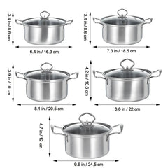 Large Pot,5 Sets Stockpots Stainless Steel Soup Pots Kitchen Cookware Set Induction Pots with Glass Lids