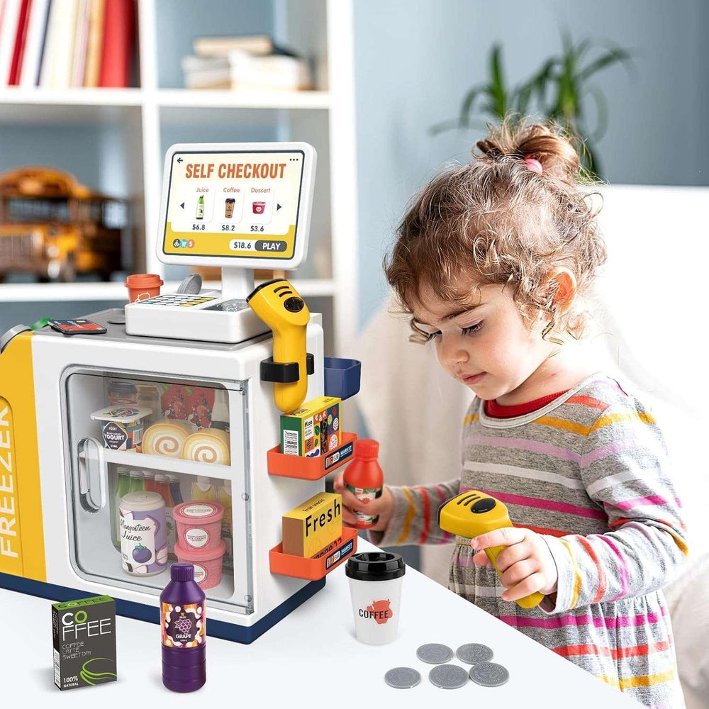 Adofi 46PCS Cash Register for Kids, Kids Pretend Play Toys with Scanner, Shopping Cart, Calculator, Play Food, Toddler Toys for Boys Girls, Toys for Girls 3 6 Years, Kids Toys Cash Register-Yellow - USA MEGA SHOP