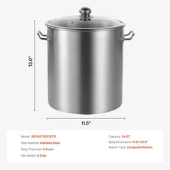 Silver Stockpot, 24 Quart Capacity, Stainless Steel Cookware with Lid, Handle, and Sanding Treatment, Ideal for Steaming, Boiling, or Frying, Robust Commercial Grade