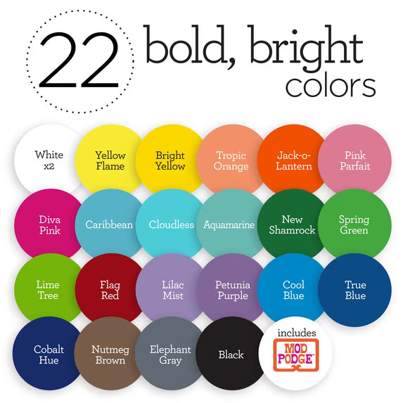 Apple Barrel Art Lessons Kit, 34 Piece Set Including 22 Acrylic Paints, 10 Paint Brushes, 1 Mod Podge Sealer
