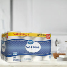 Toilet paper value pack with 36 mega rolls, 144 regular rolls, Soft & Strong
