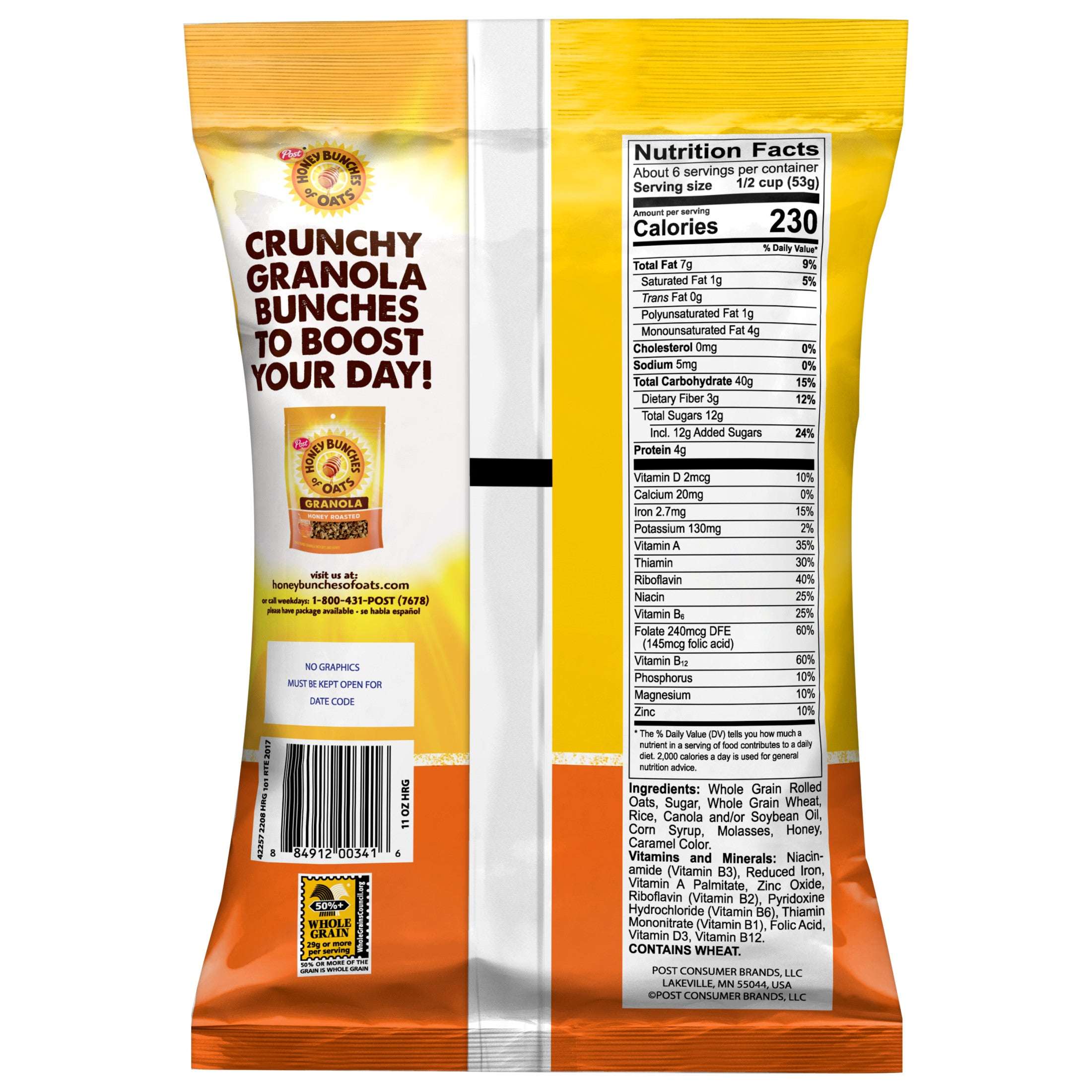 Honey Bunches of Oats Honey Roasted Granola Cereal with Whole Grains, Resealable 11 oz Bag
