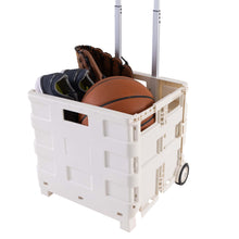 White collapsible utility cart filled with sports items and pull handle