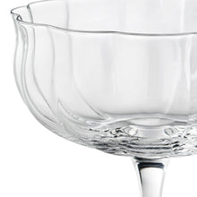 Clear scalloped cocktail glass rim and bowl detail, short stem