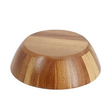 Acacia wood bowl base, smooth domed bottom with warm light-brown grain