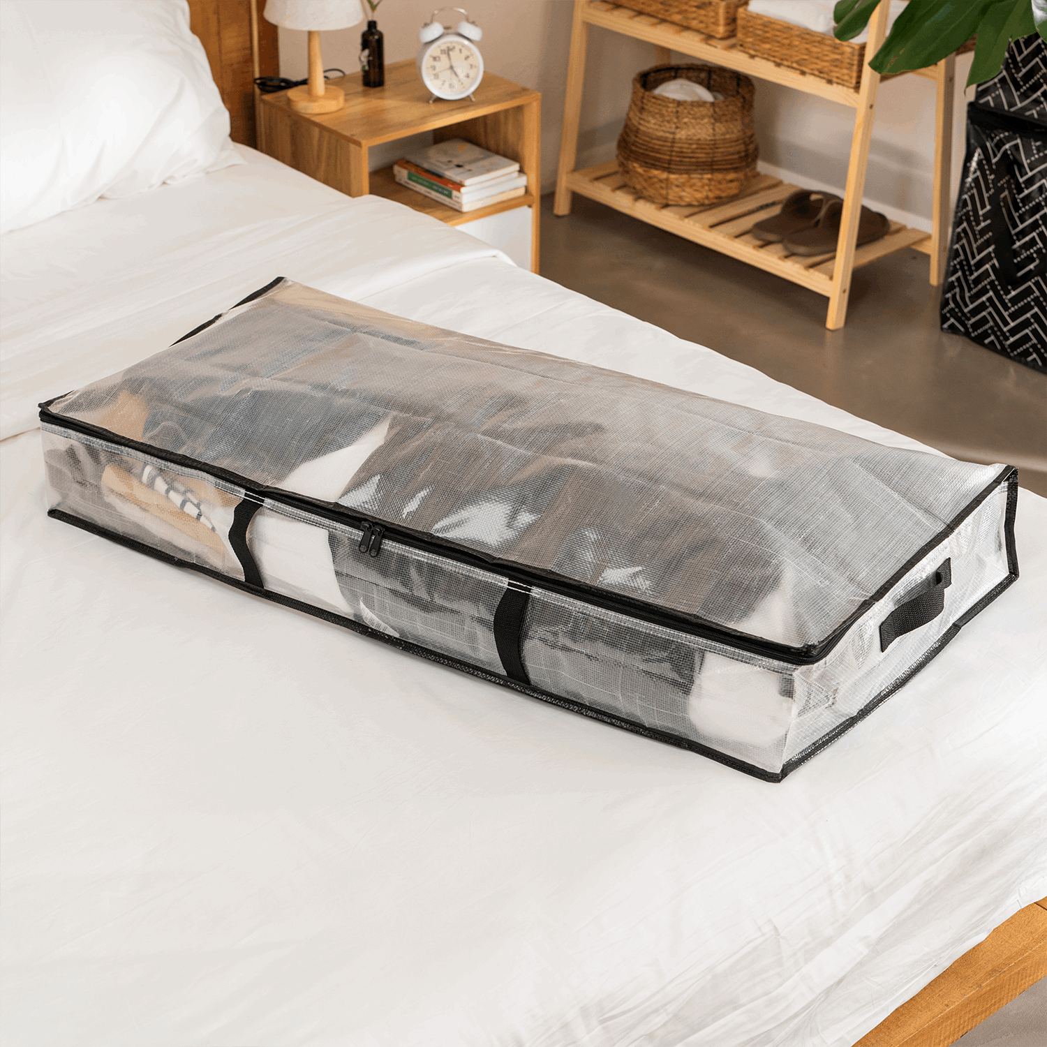 Mainstays Heavy Duty Clear Under-Bed Storage Bag with Handles, Zipper Closure, 42" x 18" x 6"