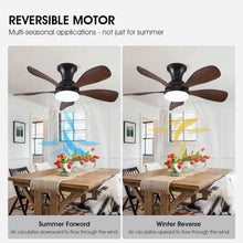 Reversible motor ceiling fan with light, black canopy and brown blades