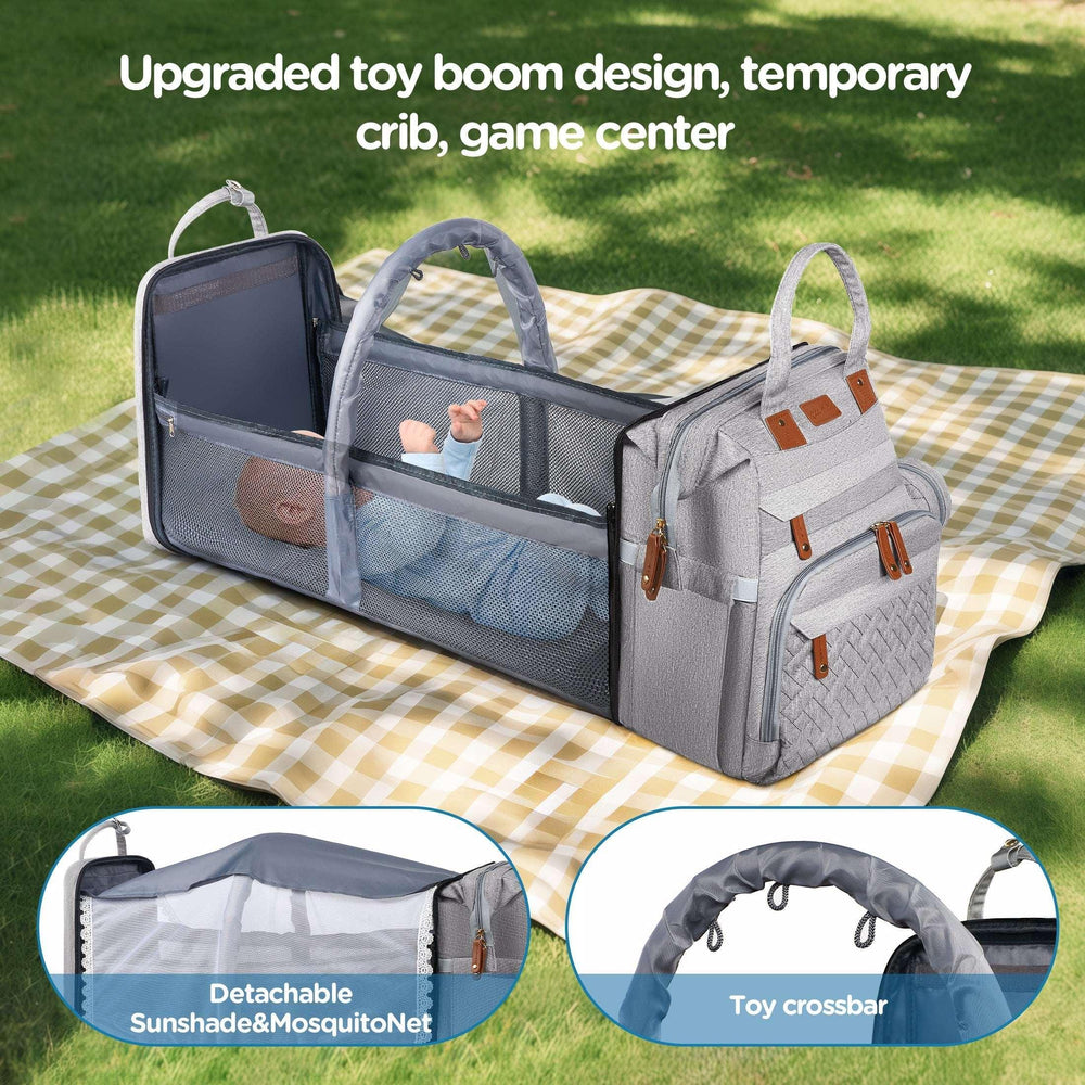 Babyomi Diaper Backpack with Changing Station, Foldable Crib, Insulated Pocket & USB Port, Large Travel Bag for Moms and Dads, Grey - USA MEGA SHOP