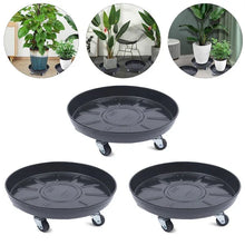 Black round plant caddy trays set of 3 with caster wheels