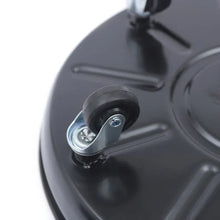 Black plant caddy caster wheel attached to tray base