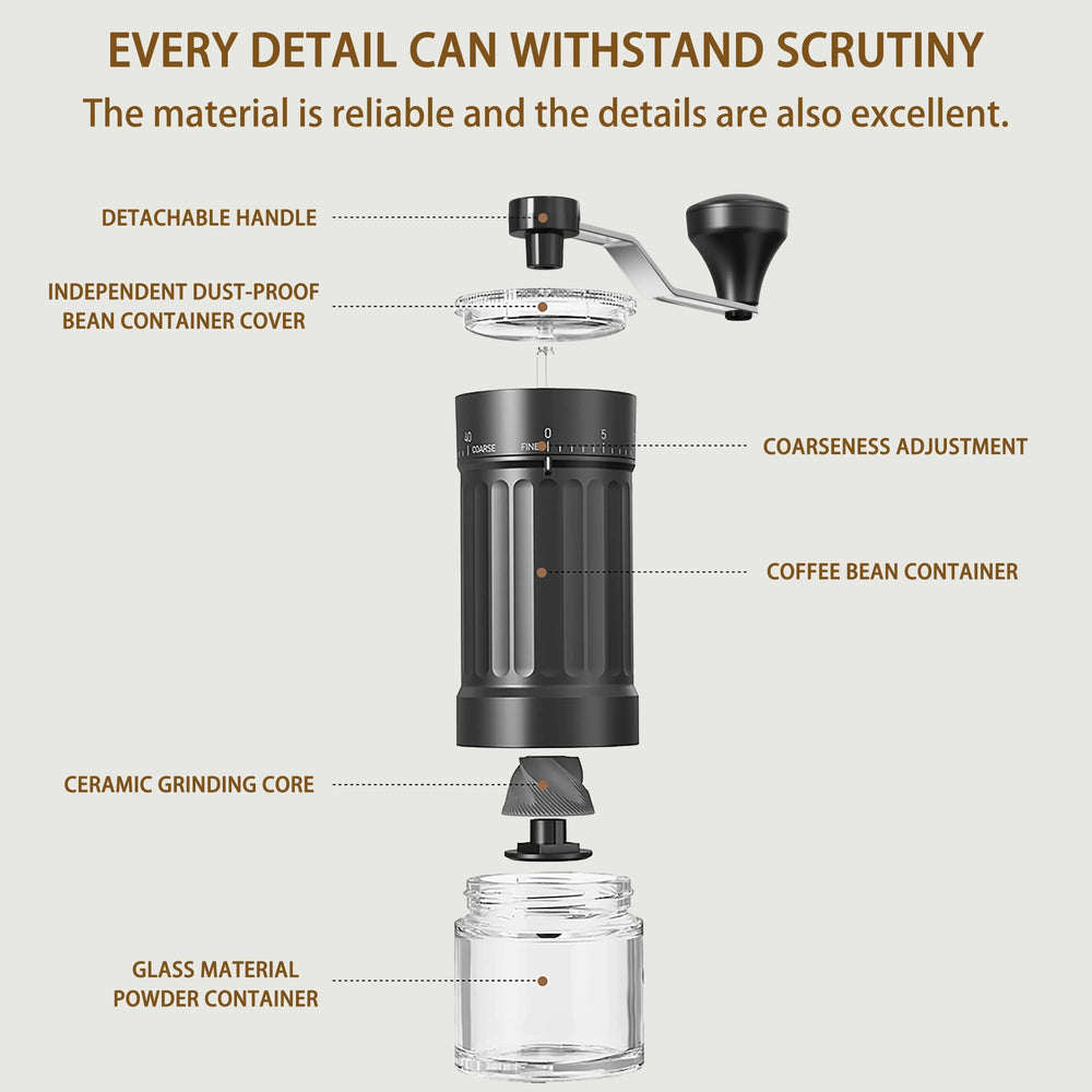 Hand Coffee Grinder, LHKLUK Adjustable Coffee Grinder, Textured ABS Body & Soda-Lime Glass, Ceramic Burr, Compact & Portable for Home/Outdoor/Cold Brew
