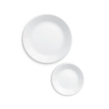 White glass dinnerware set: round plate and smaller side plate