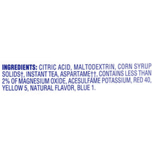 Crystal Light lemon iced tea drink mix packet ingredients label.