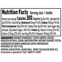 Nutrition Facts panel for chilled coffee drink, serving size 1 bottle