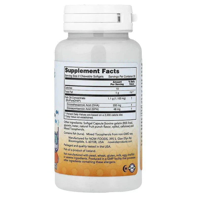 NOW Foods, Kid's DHA Fish Oil Chewables, Tasty Fruit, 60 Chewable Softgels