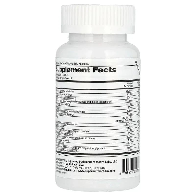 Super Nutrition, Super Immune, Immune-Strengthening Multivitamin with Glutathione, High-Potency Vitamins, Minerals and Herbs, 60 Tablets