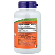 Black walnut hulls supplement bottle back label with Supplement Facts and NOW logo