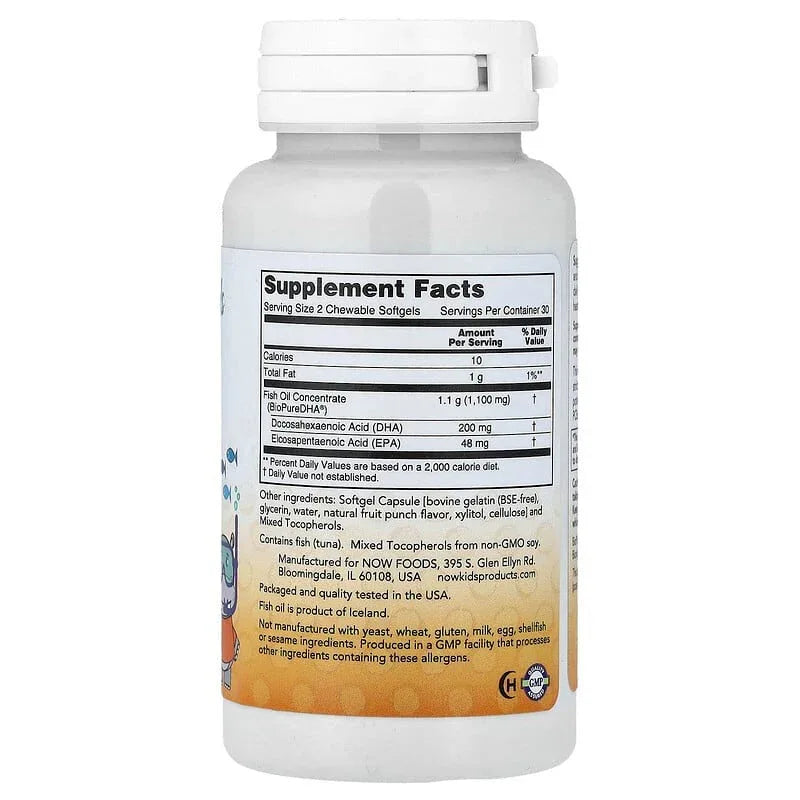 NOW Foods, Kid's DHA Fish Oil Chewables, Tasty Fruit, 60 Chewable Softgels - USA MEGA SHOP