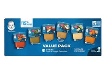 Gerber baby food value pack box with fruit & veggie puree tub labels