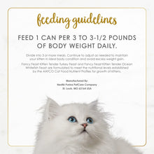 Kitten classic pate feeding guidelines card with kitten portrait