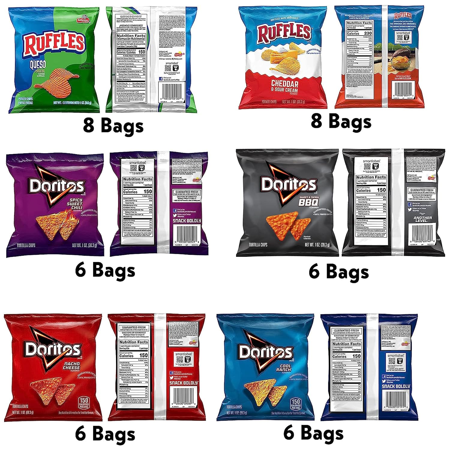 Frito-Lay Ruffles and Doritos Bold Variety Pack, 1 oz bags, 40 count