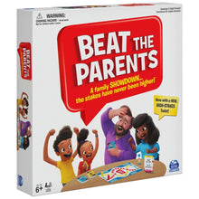 Beat the Parents family trivia game box with characters and red speech bubble