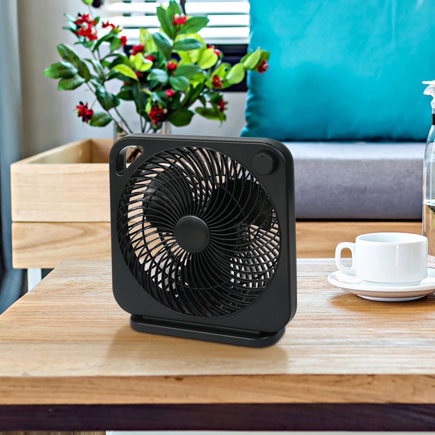 Mainstays New 9-inch Box Indoor Comfort Personal AC Electric Fan, 3 Speeds, Black