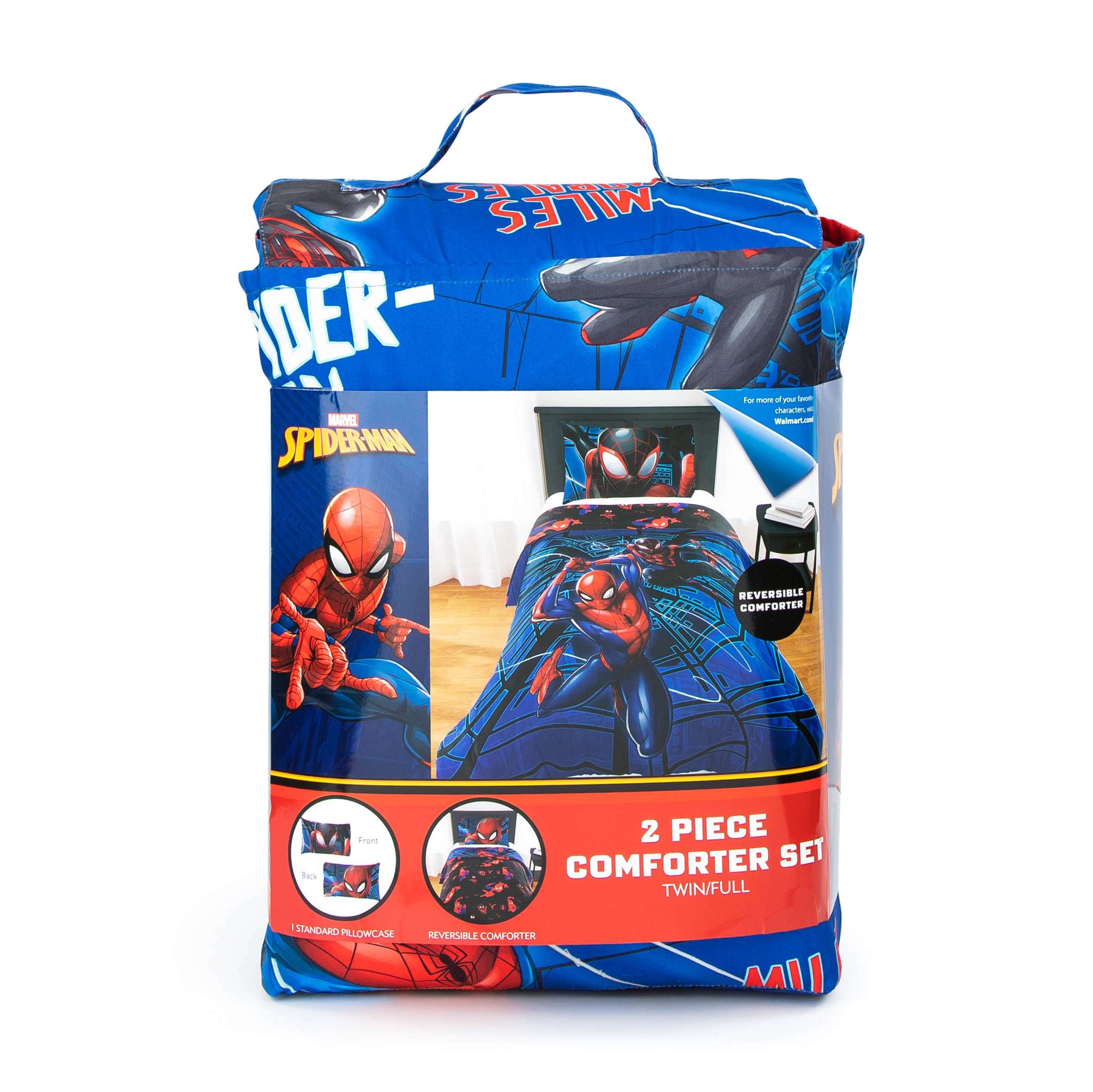 Spiderman Techno City Kids 2 Piece Blue Reversible Comforter and Pillowcase Set, Twin/Full