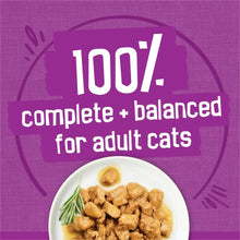 Purina Friskies wet cat food in bowl portion with 100% complete and balanced text